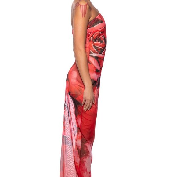 Xena Red Rose Mesh Maxi Coverup Dress Plus Size M - Picture 4 of 6